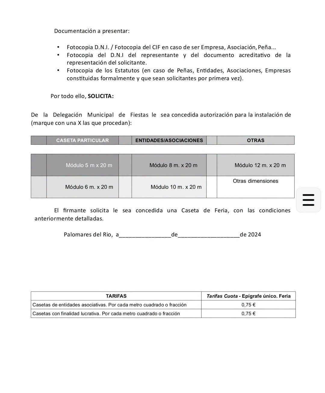 Solicitud casetas Feria 2026