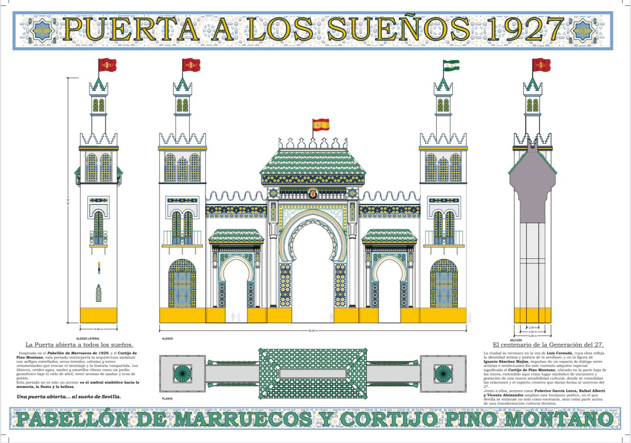 El Pabellón de Marruecos del 29 y el cortijo de Pino Montano, germen de la Generación del 27, protagonistas de la portada de la Feria de Abril 2027