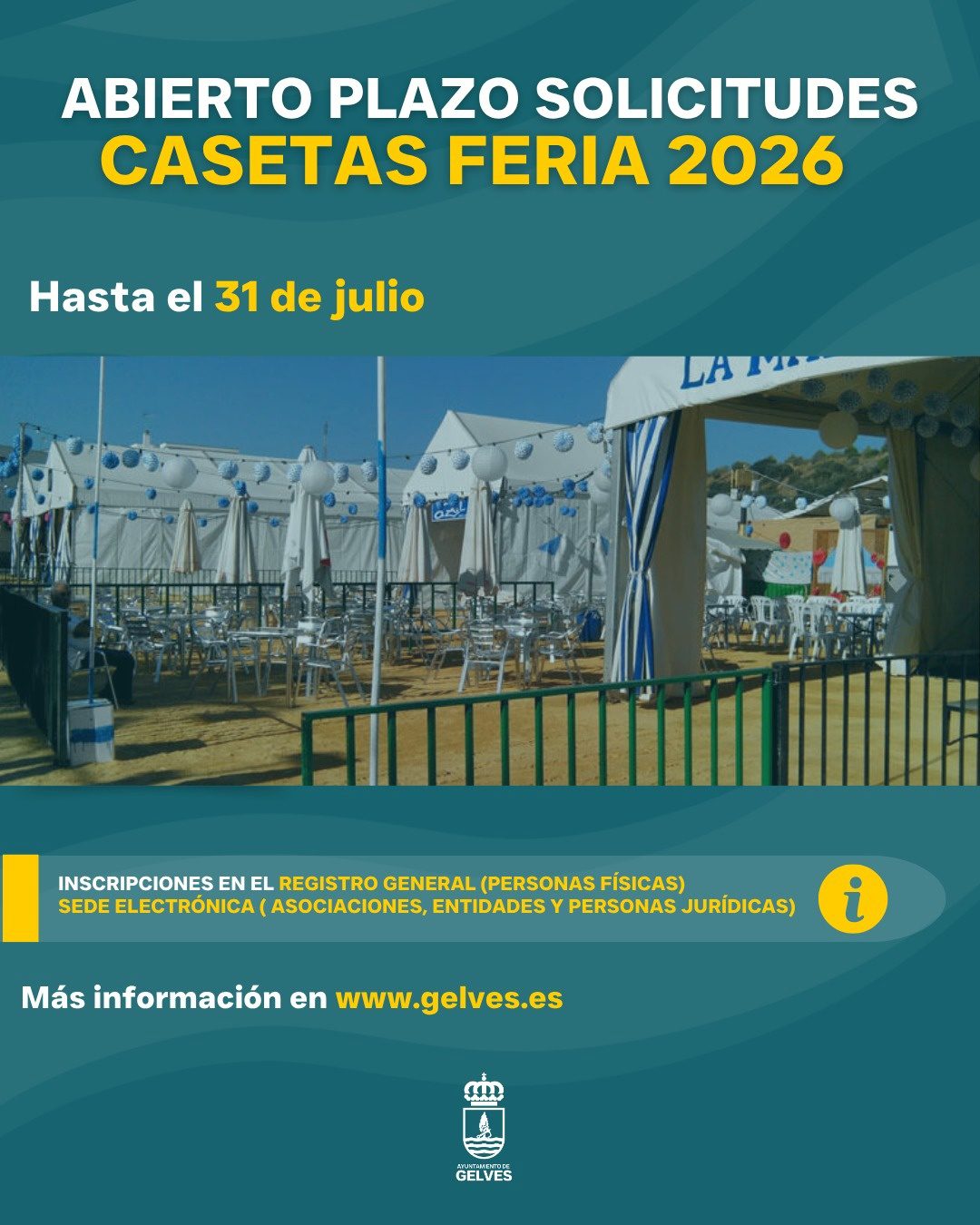 Abierto el plazo para solicitar las casetas de la Feria y Fiestas Patronales de Gelves 2026