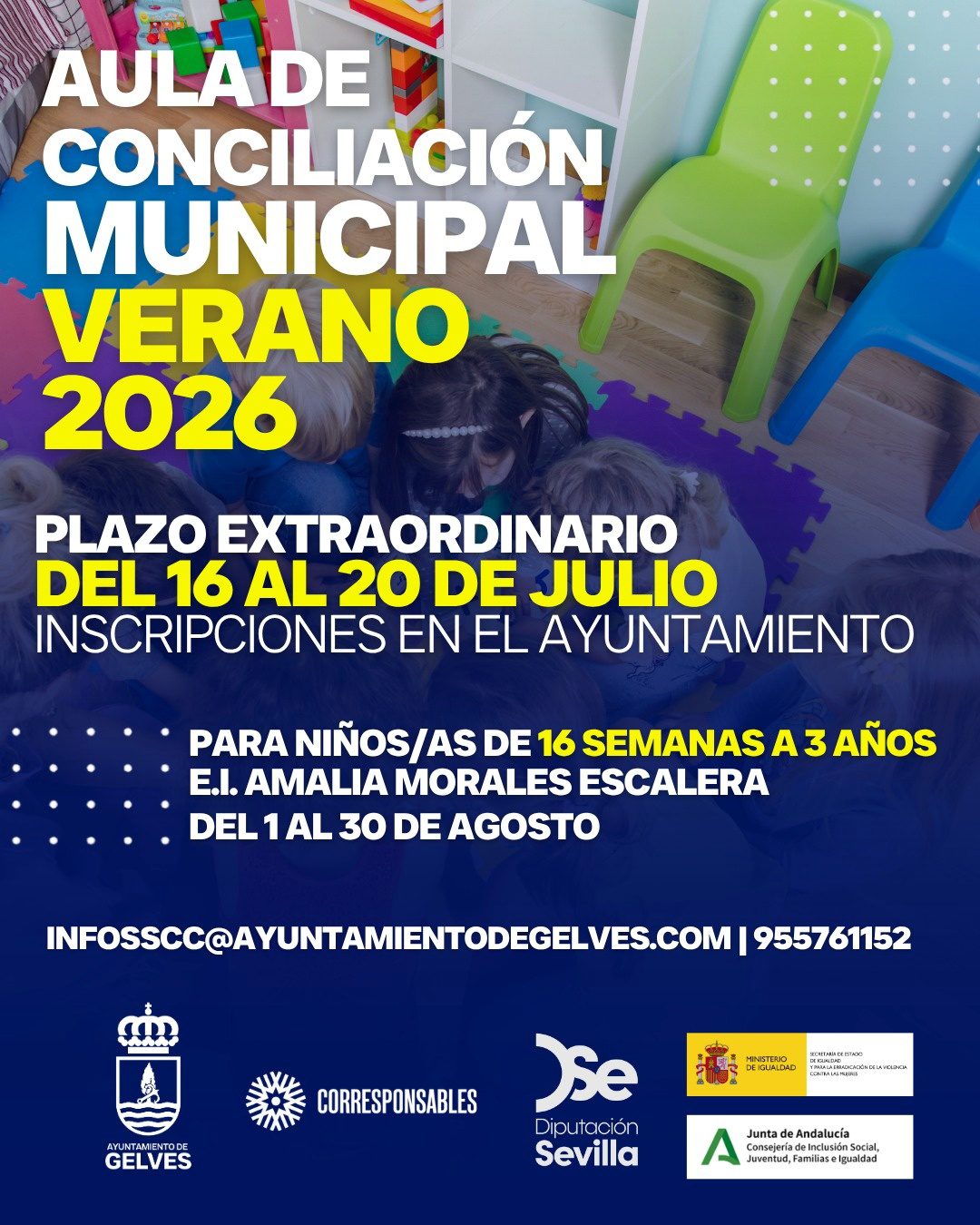 El Ayuntamiento de Gelves abre un plazo extraordinario de inscripciones para el Aula de Conciliación Municipal de Verano 2026