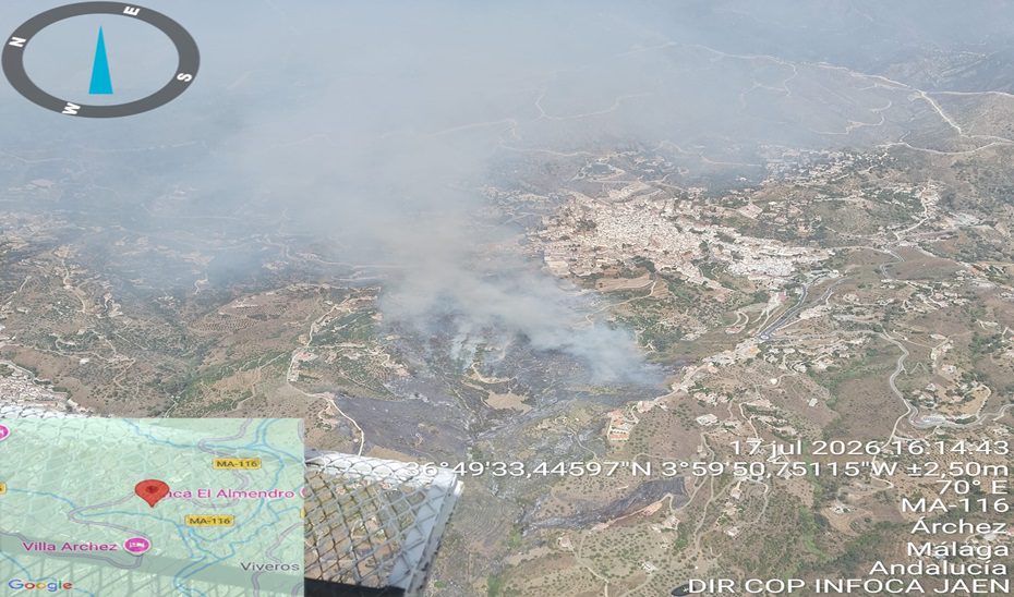 La Junta eleva el Plan Infoca a fase de emergencia, situación operativa 1, por un incendio en Árchez