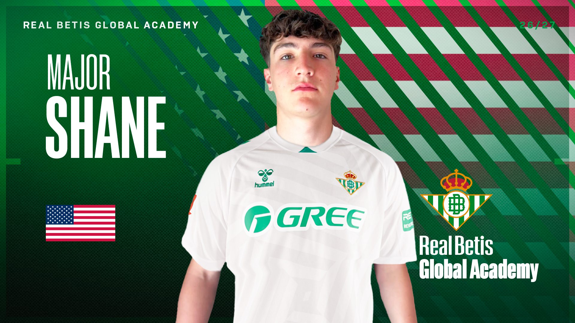 Major Shane se une al Real Betis Global Academy para defender la portería verdiblanca