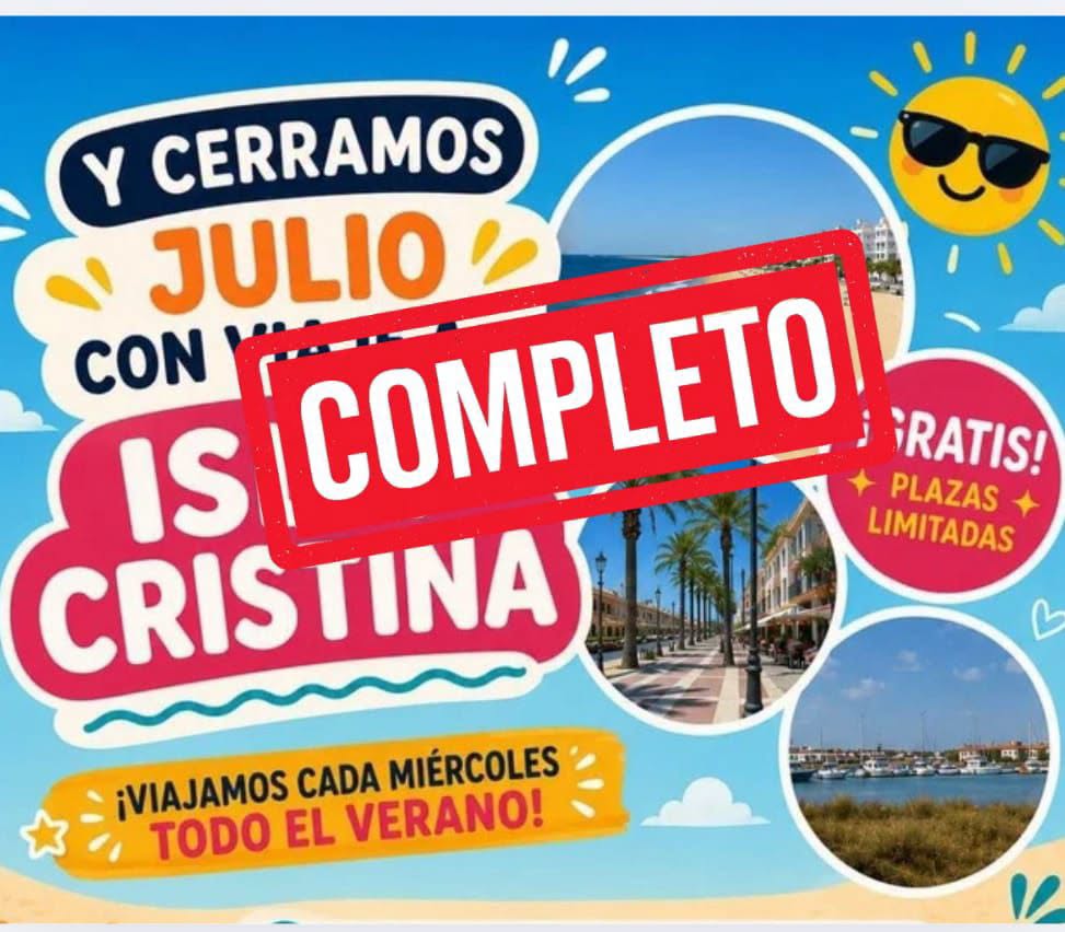 ¡Todas las plazas completas para la salida a la playa de #IslaCristina del próximo miércoles 29 de julio!