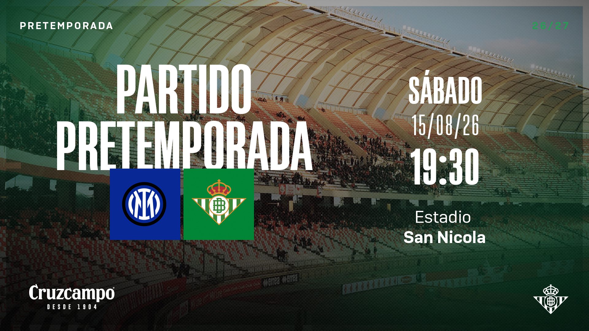 El Real Betis se enfrentará al Inter de Milán en el último amistoso de la pretemporada