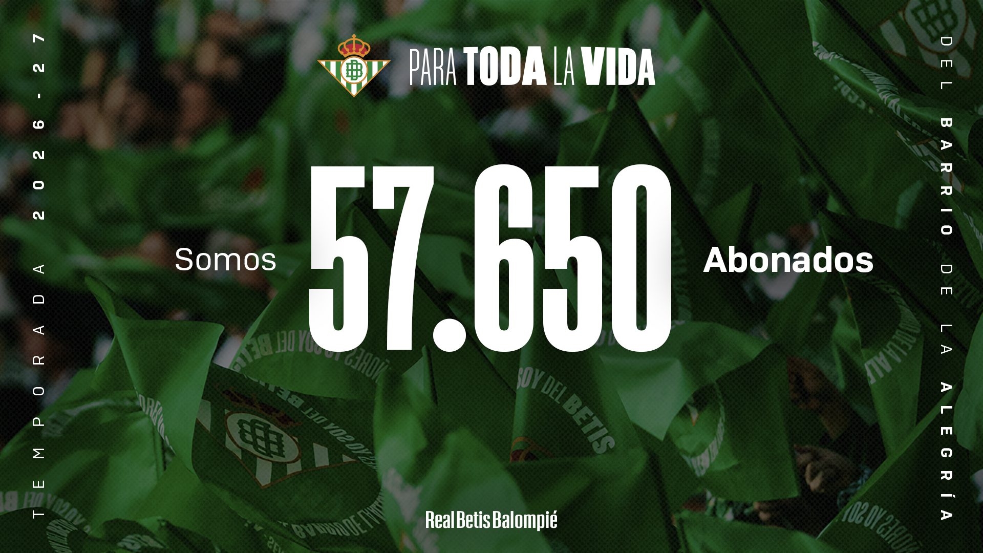 El Real Betis cierra el periodo de altas con la histórica cifra de 57.650 abonados