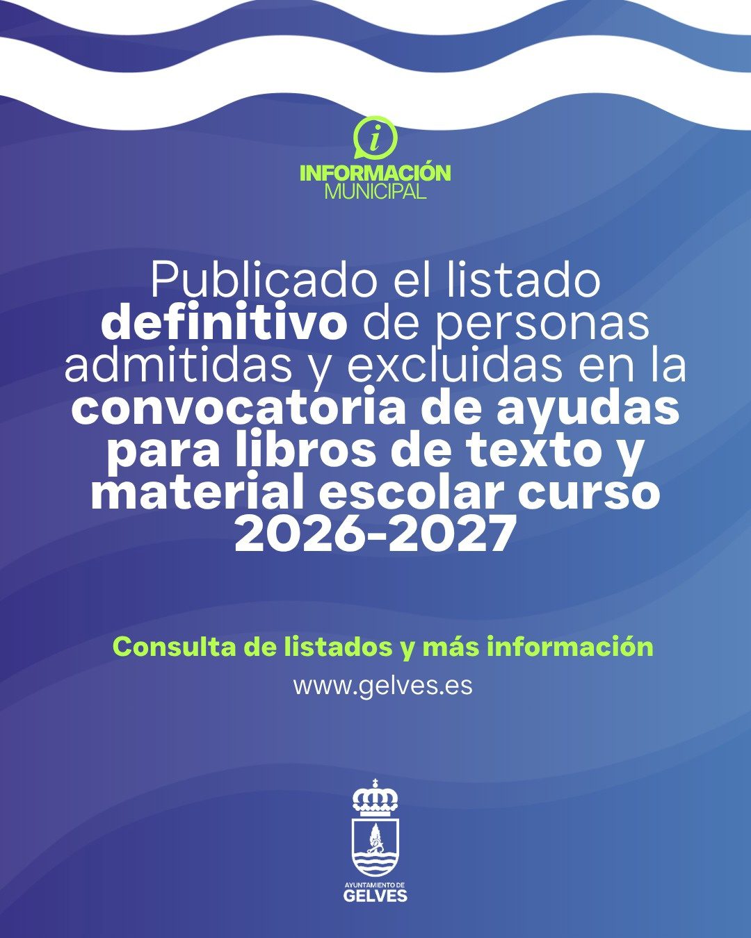Publicado el listado definitivo de personas admitidas y excluidas de las ayudas para libros de texto y material escolar del curso 2026-2027