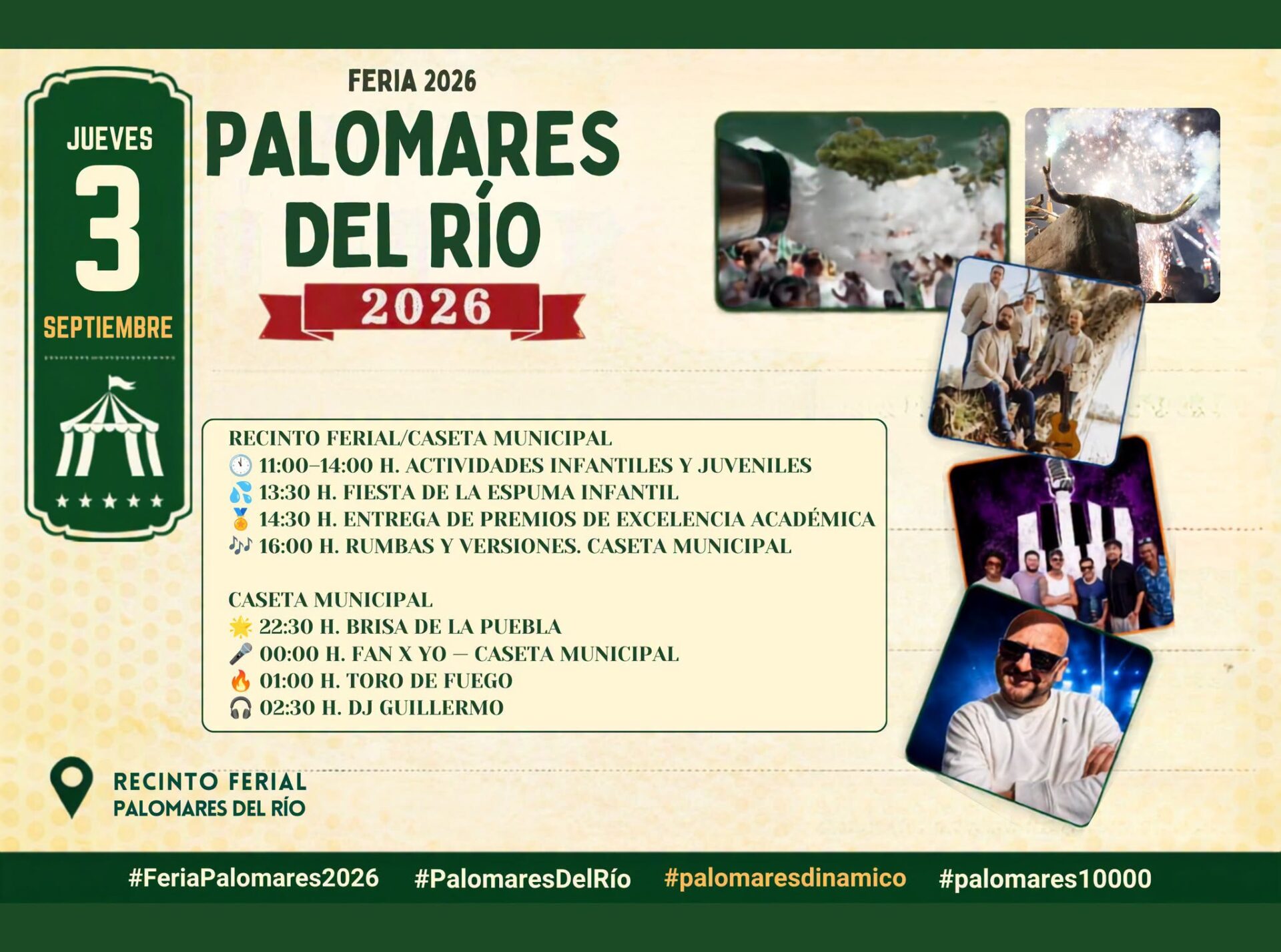 Jueves 3 de septiembre en la Feria de Palomares del Río 2026
