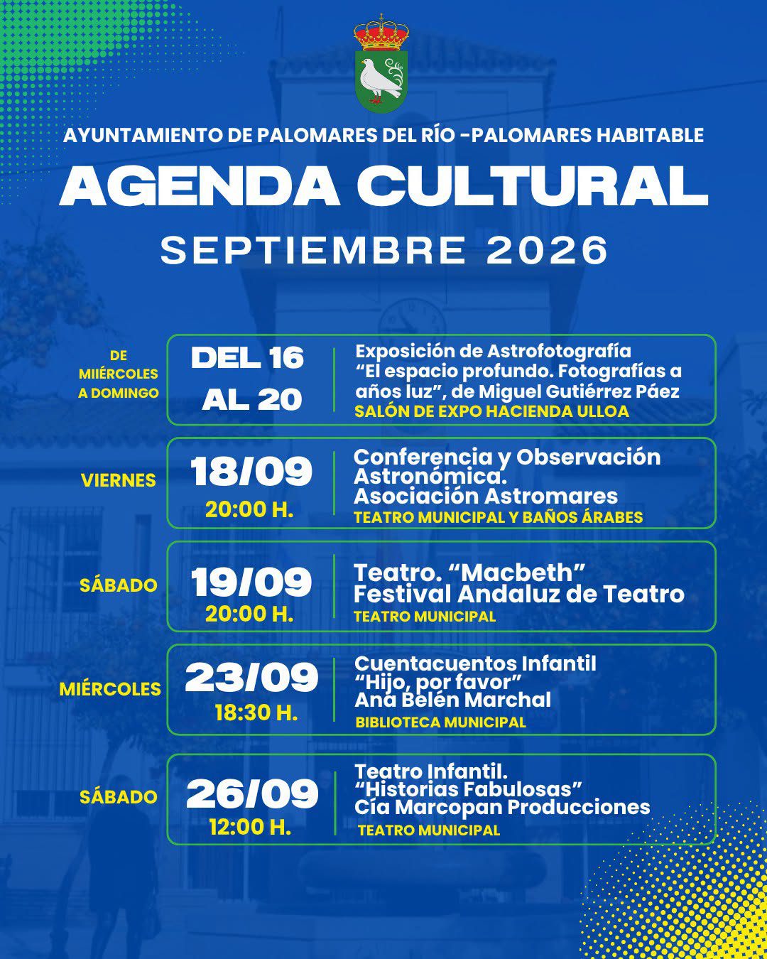 Septiembre continua con nuevas propuestas culturales en #PalomaresdelRío