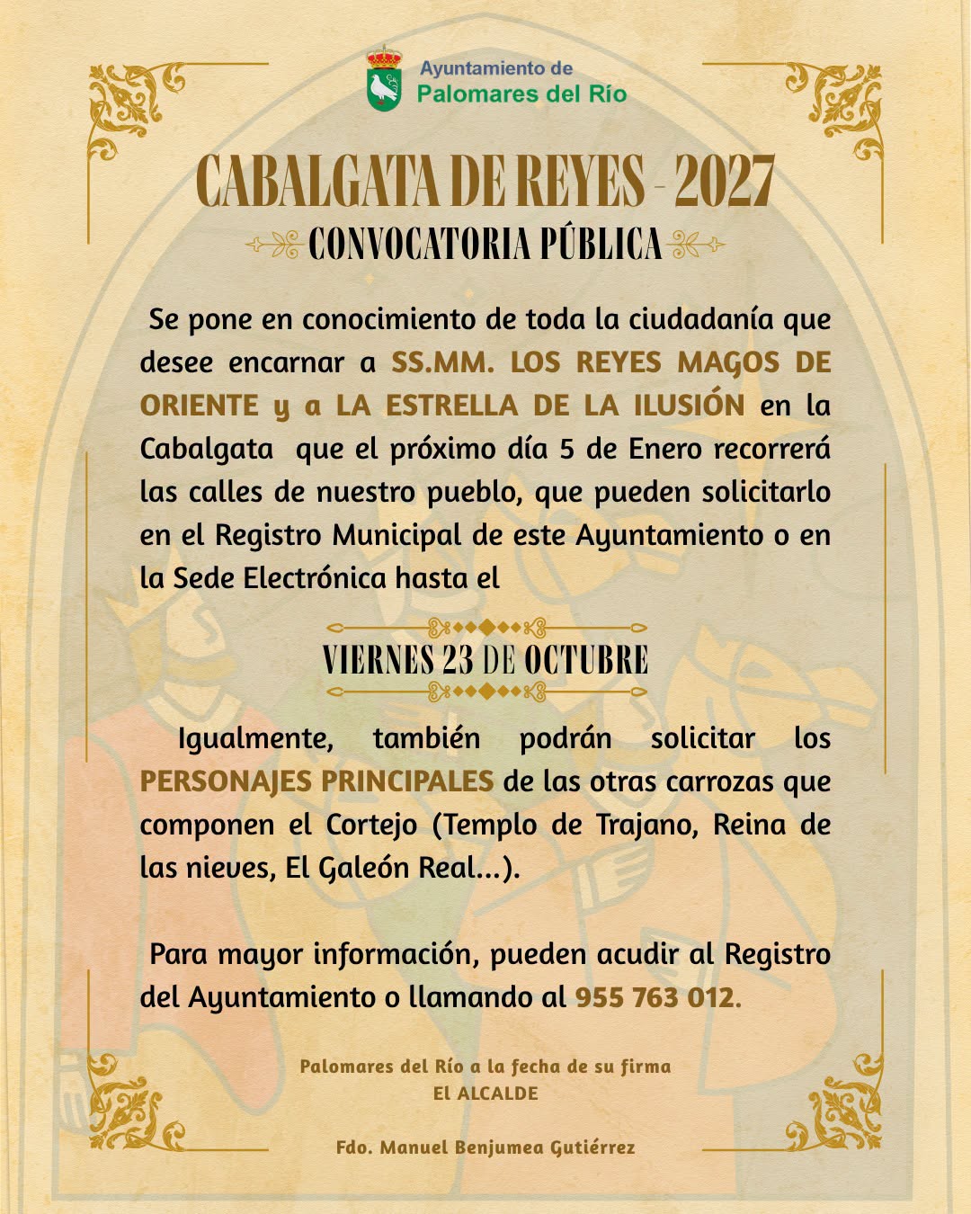 CONVOCATORIA: CABALGATA DE REYES MAGOS 2027