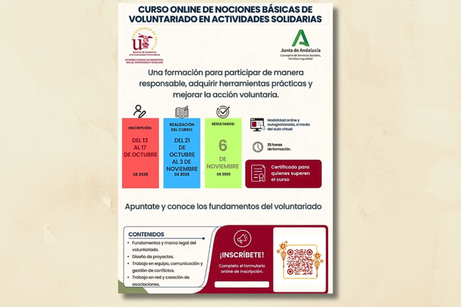 Curso online de nociones básicas de voluntariado en actividades solidarias