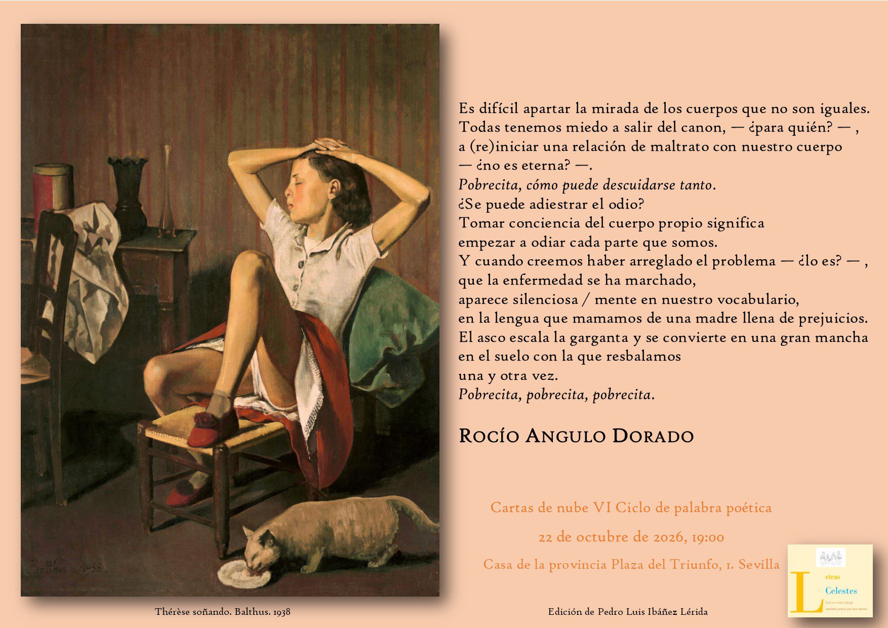 Carmen María López y Rocío Angulo Dorado toman la palabra en ‘Cartas de Nube. VI Ciclo de Palabra Poética 2026’, en la Casa de la Provincia