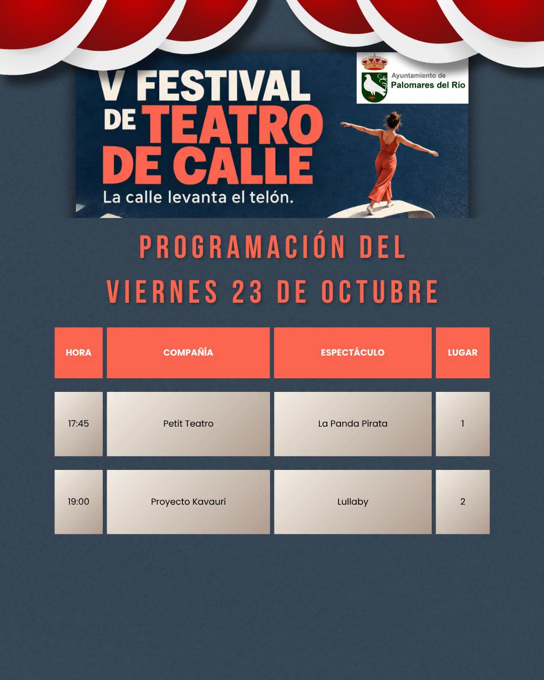 PROGRAMACIÓN DEL VIERNES 23 DE OCTUBRE DEL V FESTIVAL DE TEATRO DE CALLE