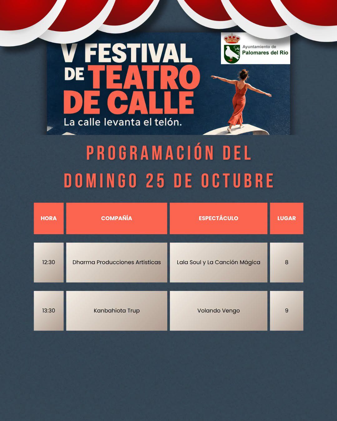 PROGRAMACIÓN DEL DOMINGO 25 DE OCTUBRE DEL V FESTIVAL DE TEATRO DE CALLE